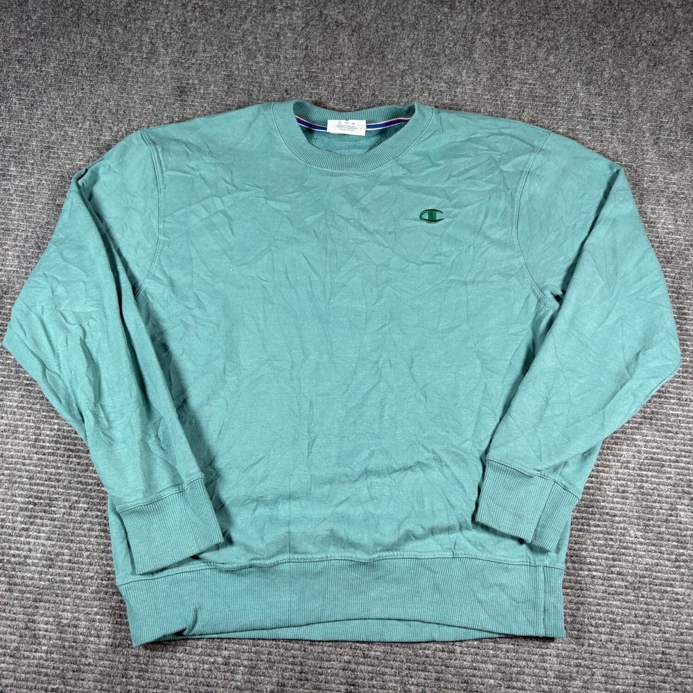 Champion Sweatshirt Mens Medium Teal Green Excellent Embroidered Logo Pullover